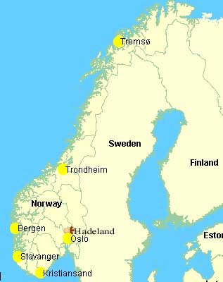 Map of Scandinavia with Hadeland region identified